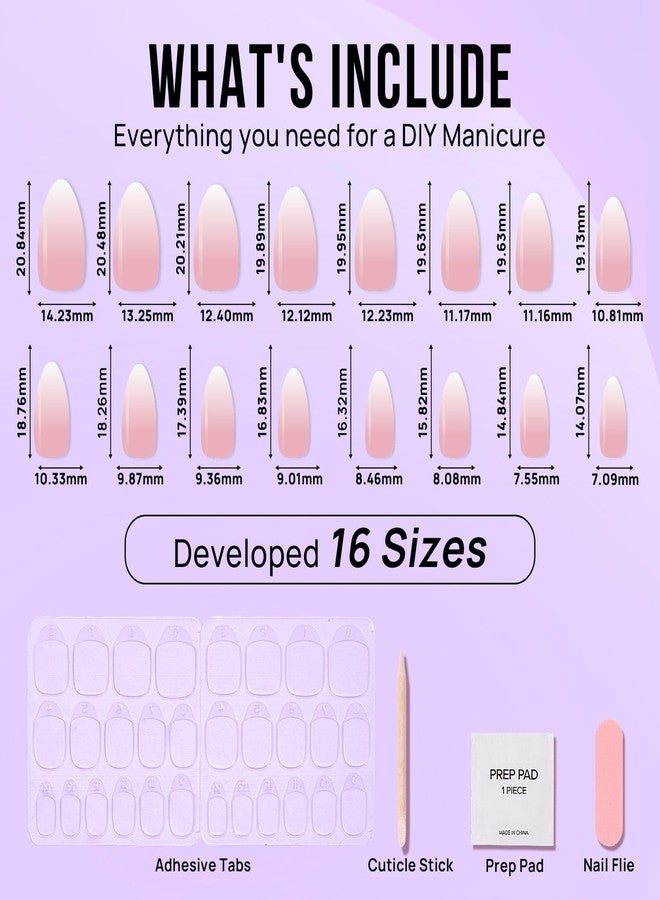 BTArtbox Almond Press On Nails Medium - BTArtbox Soft Gel Ombre Fake Nails with Nail Glue, Semi-Transparent Reusable Glue On Nails in 16 Sizes - 32PCS Stick On Nails Kit, Vanilla Cream Almond - Image 5